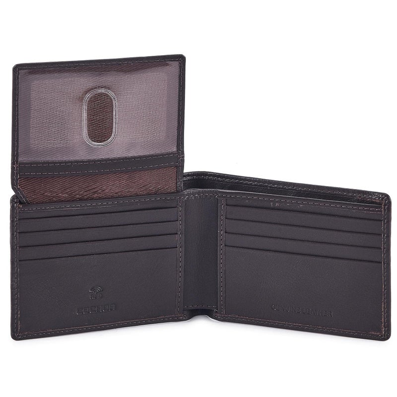 Cochoa Bifold Wallet for Men's Real Genuine Slim Leather RFID Blocking 2 ID Windows Stylish Travel Gift Box (SOFT, DARK CHOCOLATE) - Image 1